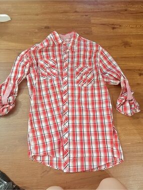 Michael Brandon Red and White Plaid Button-Down Shirt